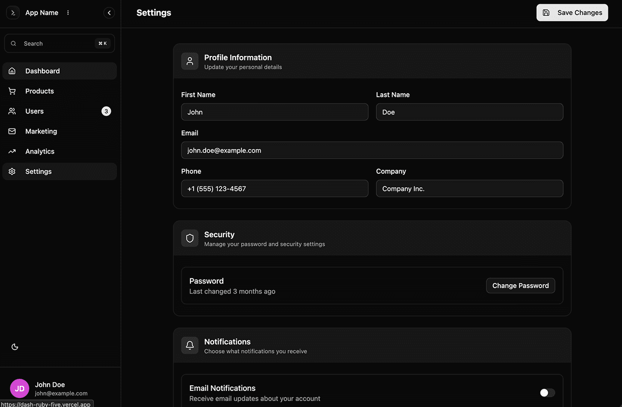 Settings Dark Mode