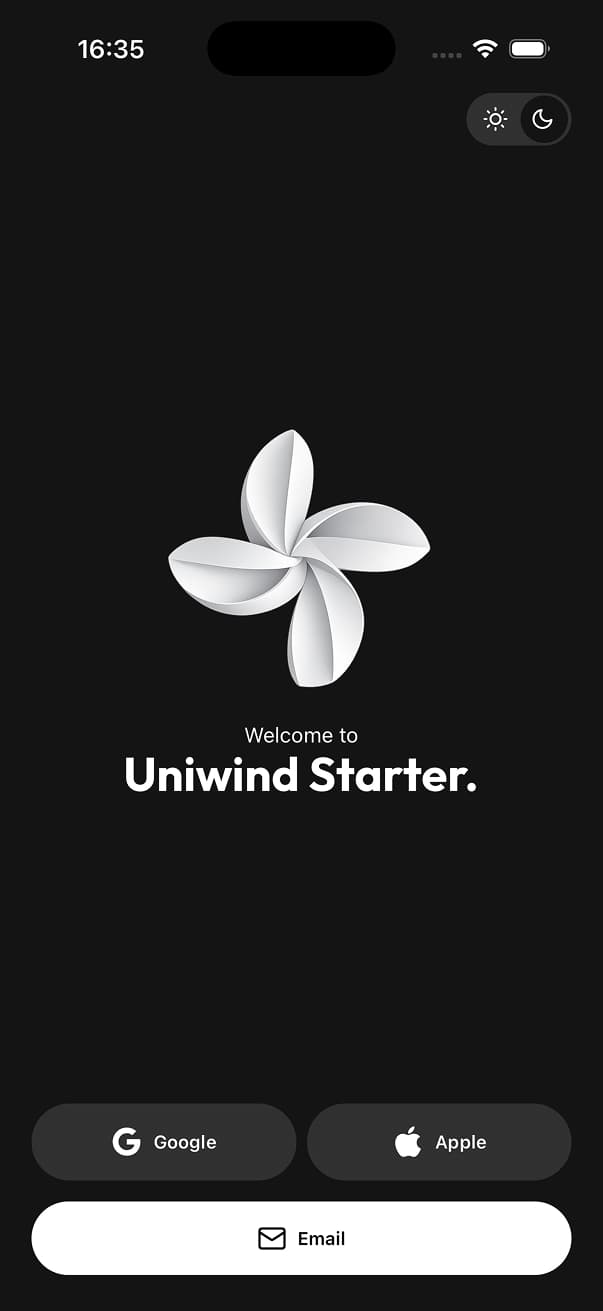 Uniwind Starter Dark Screen 1