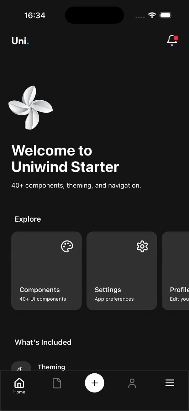 Uniwind Starter Dark Screen 2