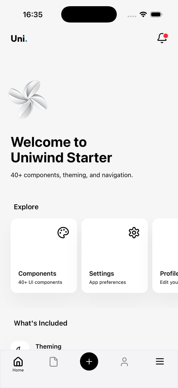 Uniwind Starter Light Screen 2