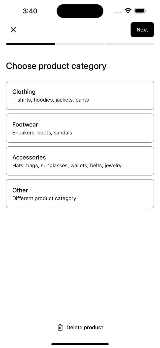 Add Product Step 1