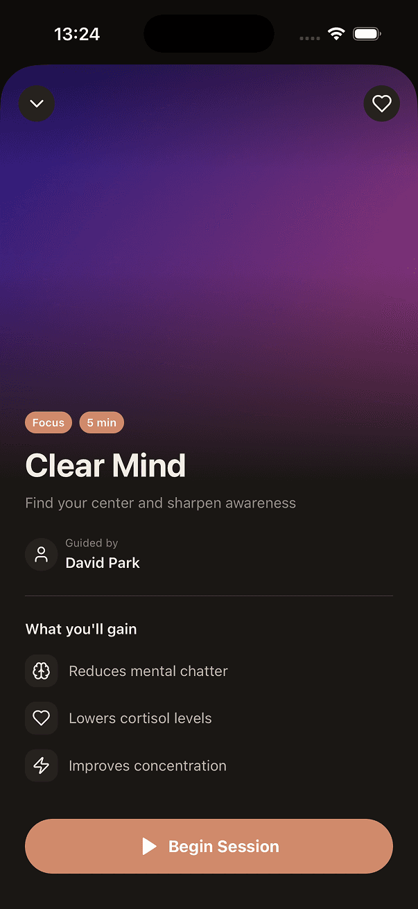 Zen session detail screen in dark mode