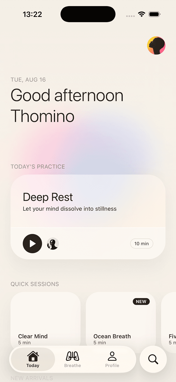 Zen meditation app home screen