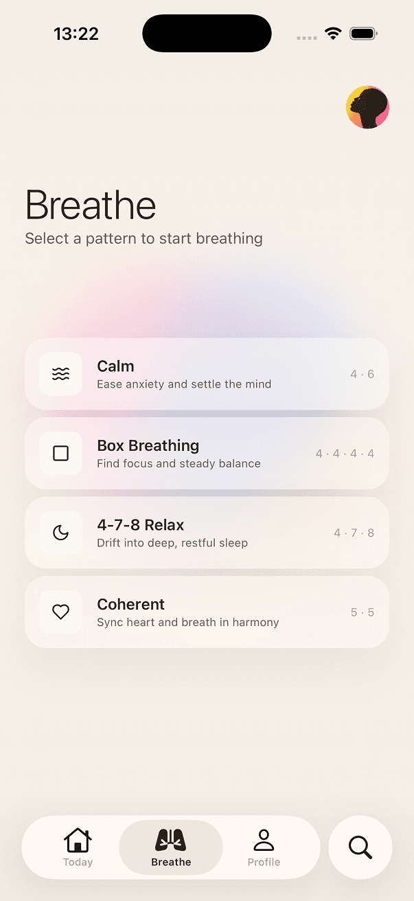 Zen breathing patterns — calm, box breathing, 4-7-8 and coherent