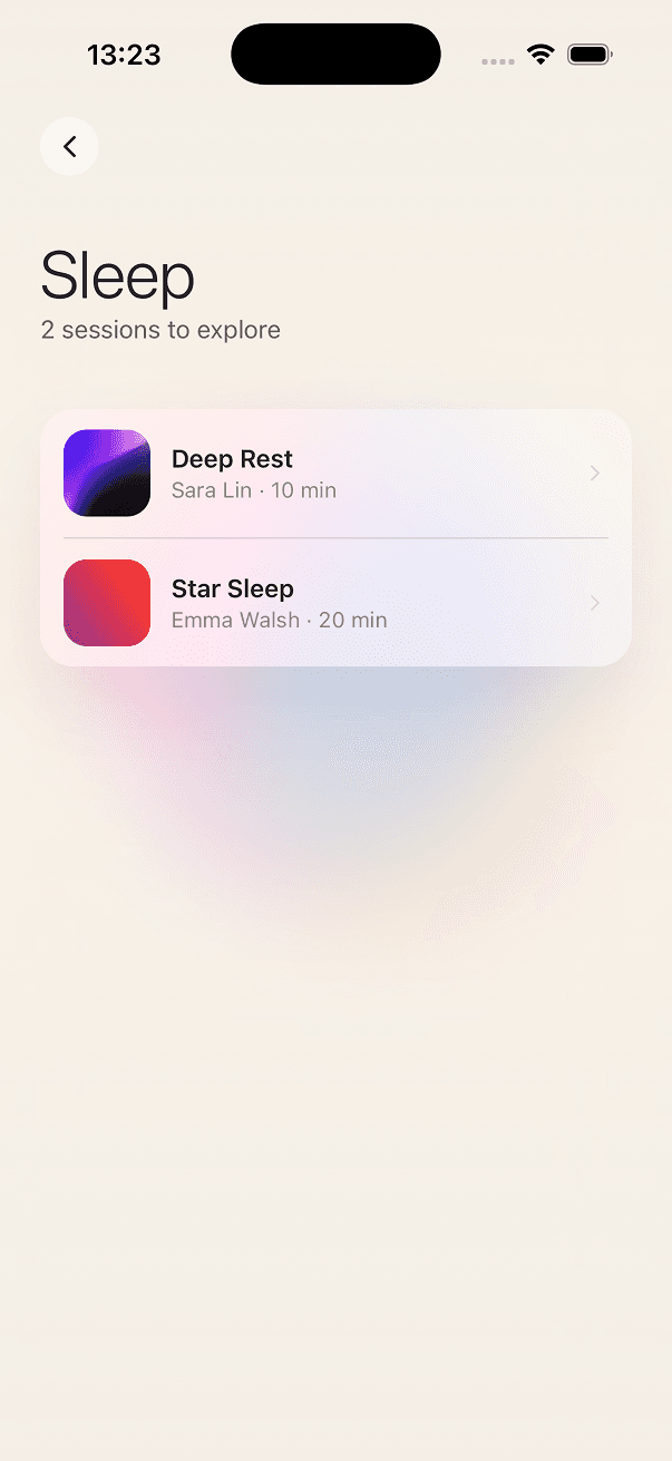 Zen sleep category screen