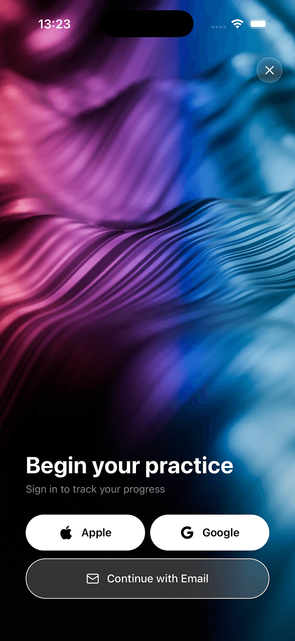 Zen sign in screen with Apple, Google and email