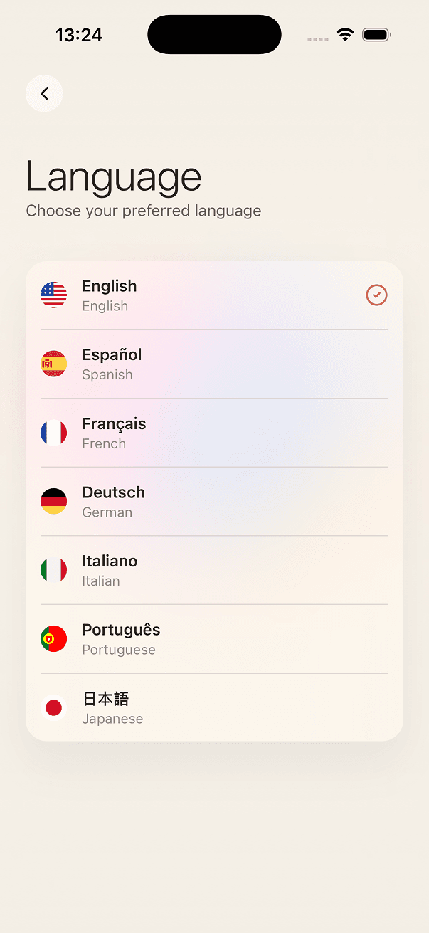 Zen language selection screen