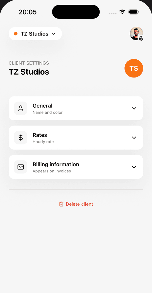 Cashlog client settings screen