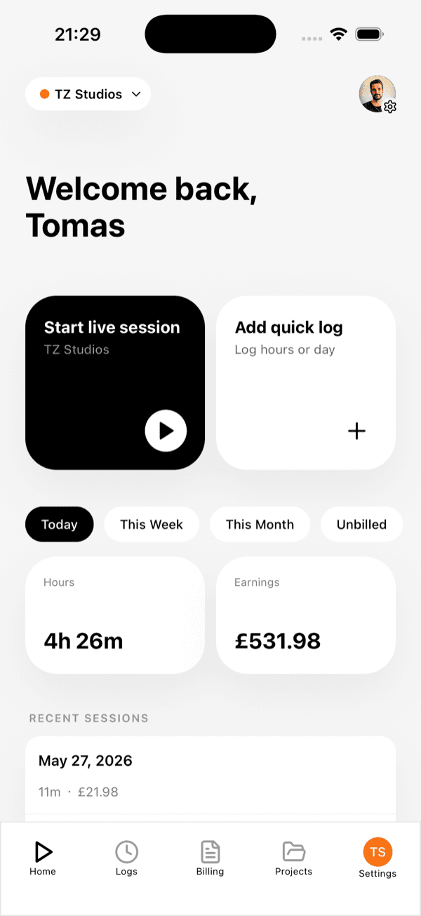 Cashlog home screen