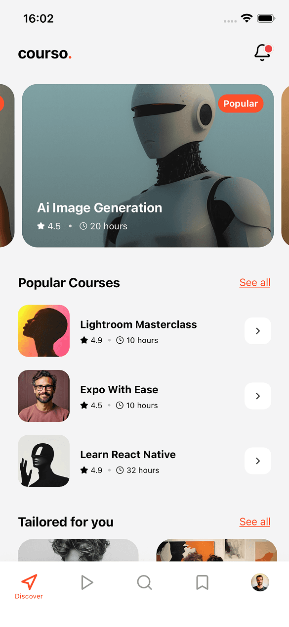 online courses home screen
