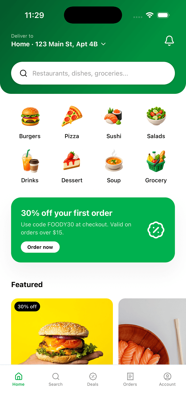 Foody home screen