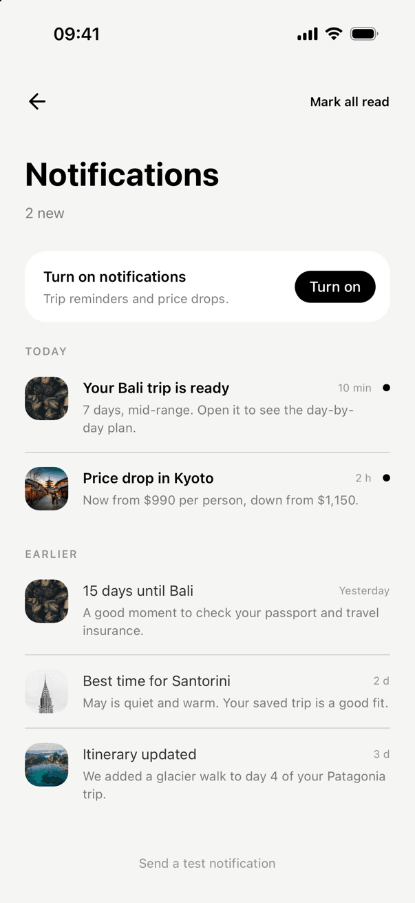 Strider notifications feed