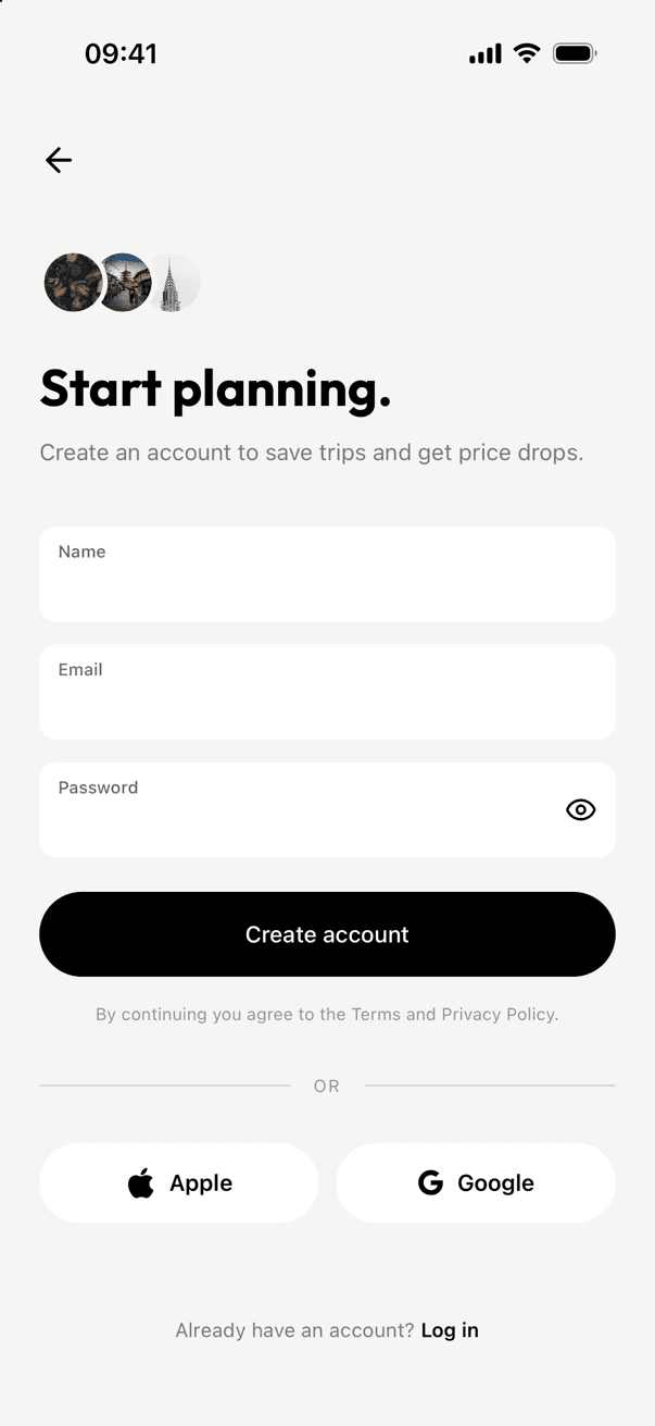Strider sign up screen