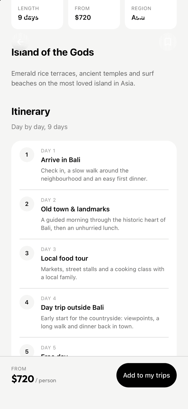 Strider day-by-day itinerary
