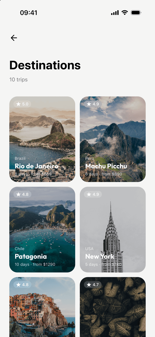 Strider destinations grid