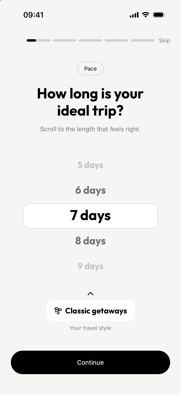 Strider onboarding — ideal trip length wheel