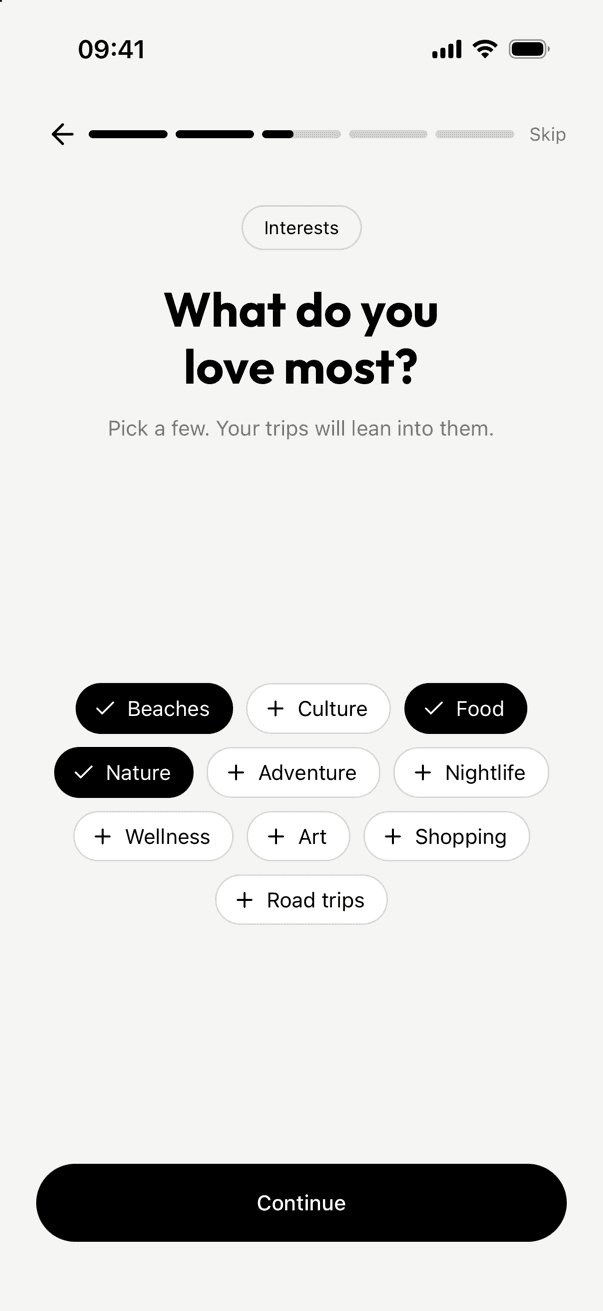 Strider onboarding — pick your interests