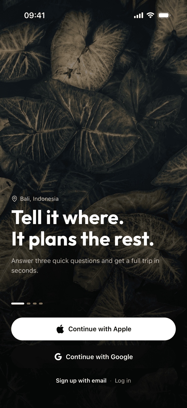Strider welcome screen — tell it where, it plans the rest