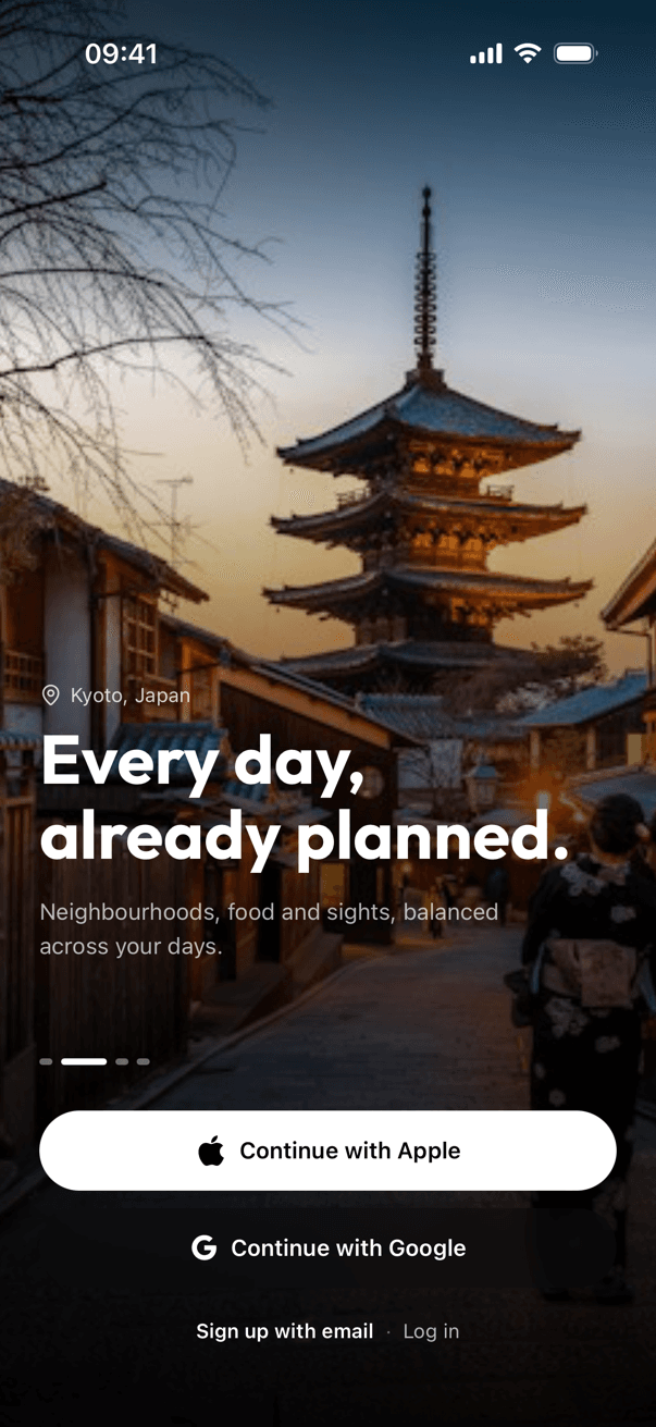 Strider welcome slide — every day already planned