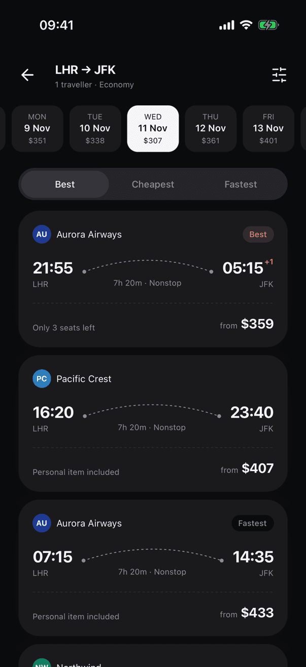 UniFlight dark mode screen 2