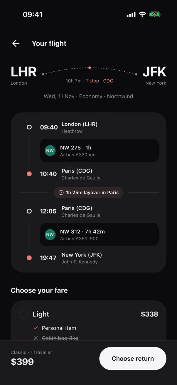 UniFlight dark mode screen 3