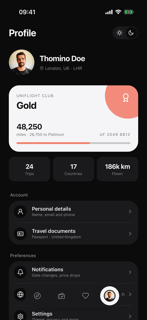 UniFlight dark mode screen 6