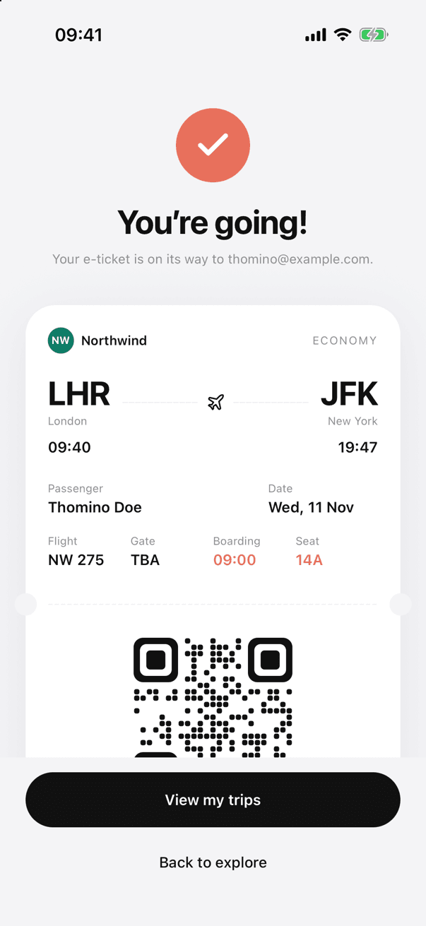 UniFlight flight booking flow screen 6