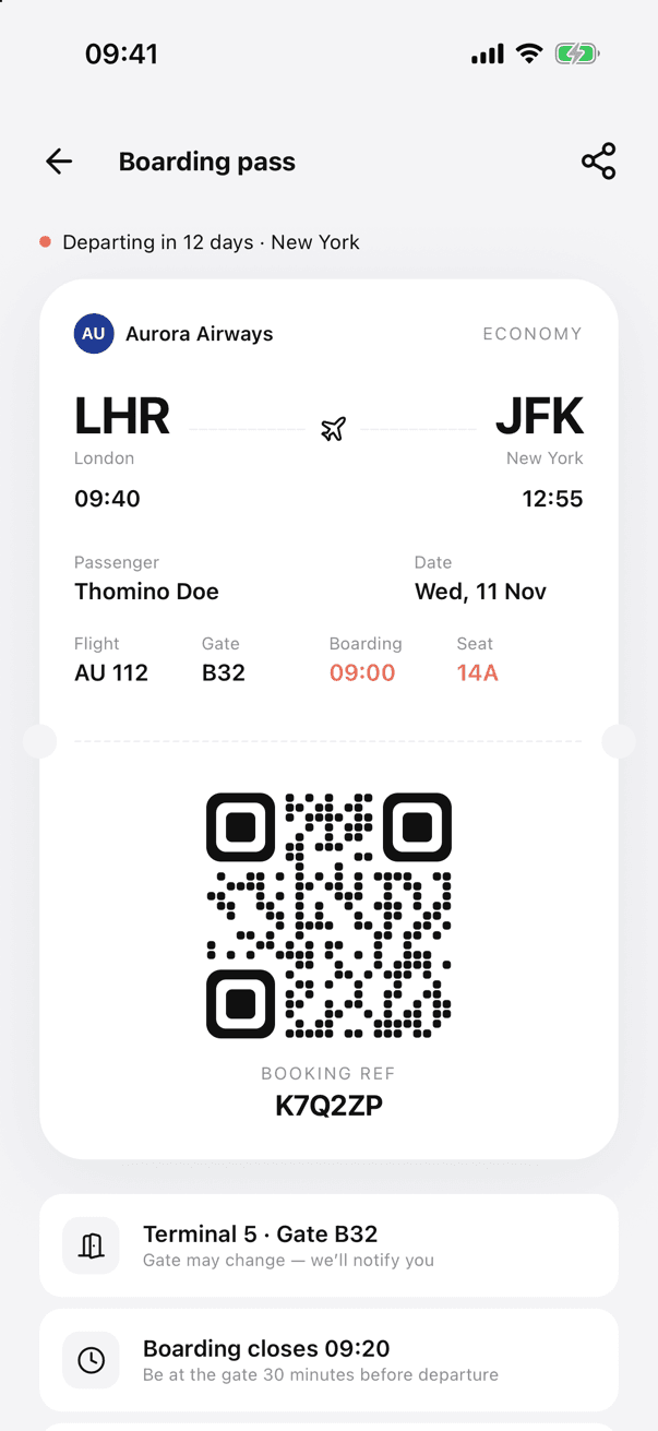UniFlight flight booking screen 6
