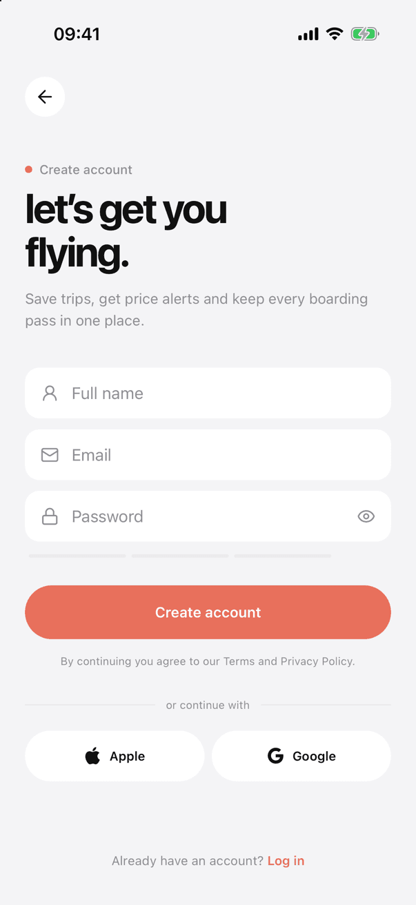 UniFlight onboarding and auth screen 3