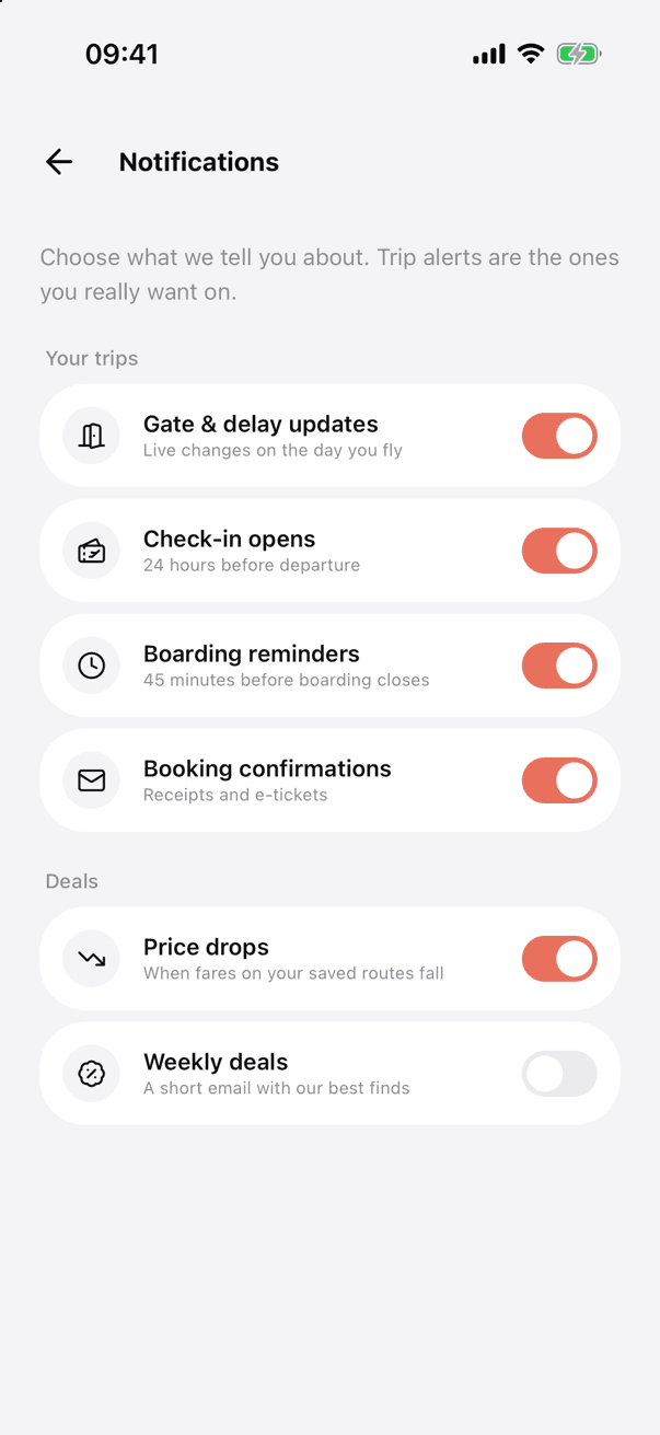 UniFlight account and settings screen 3