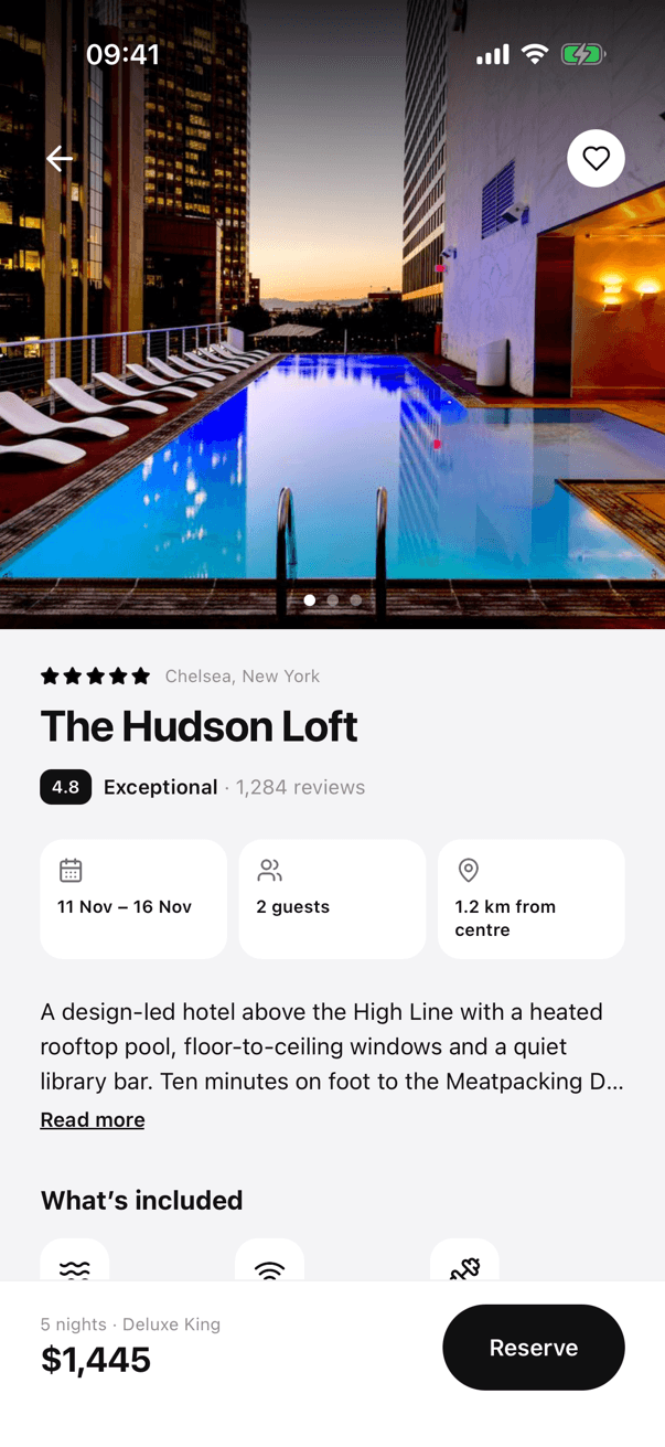 UniFlight hotel and car rental screen 2