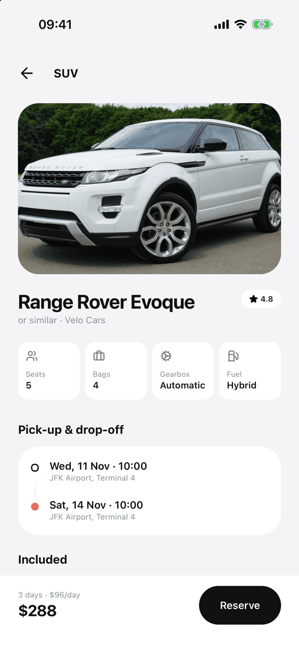 UniFlight hotel and car rental screen 4