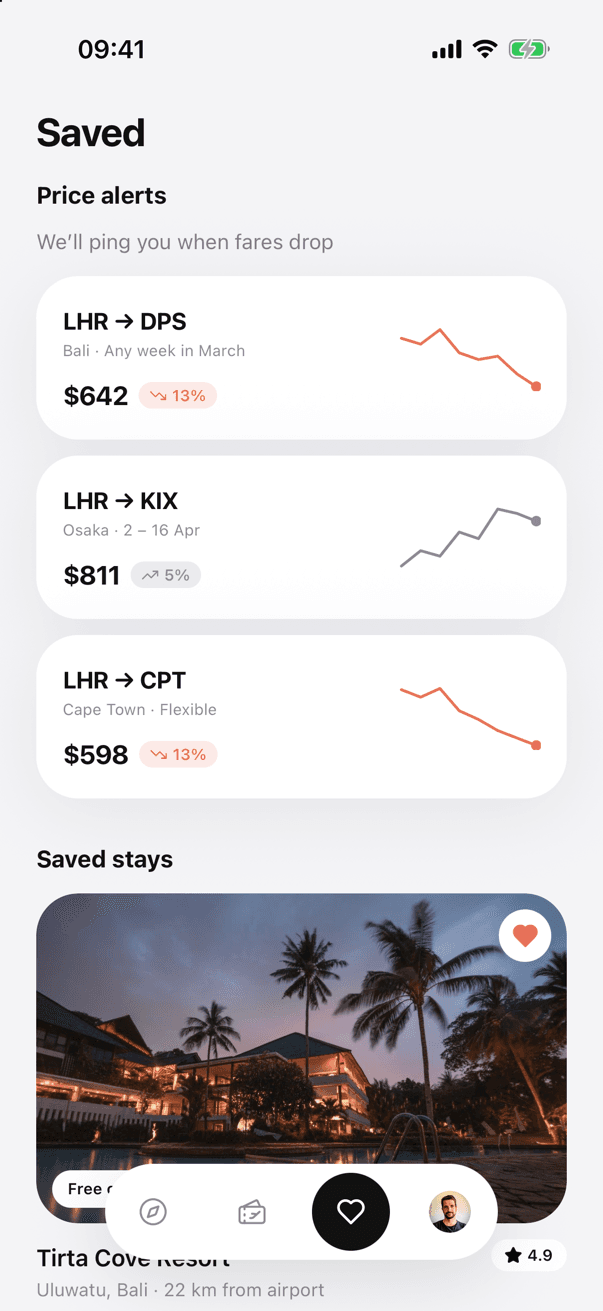 UniFlight hotel and car rental screen 5