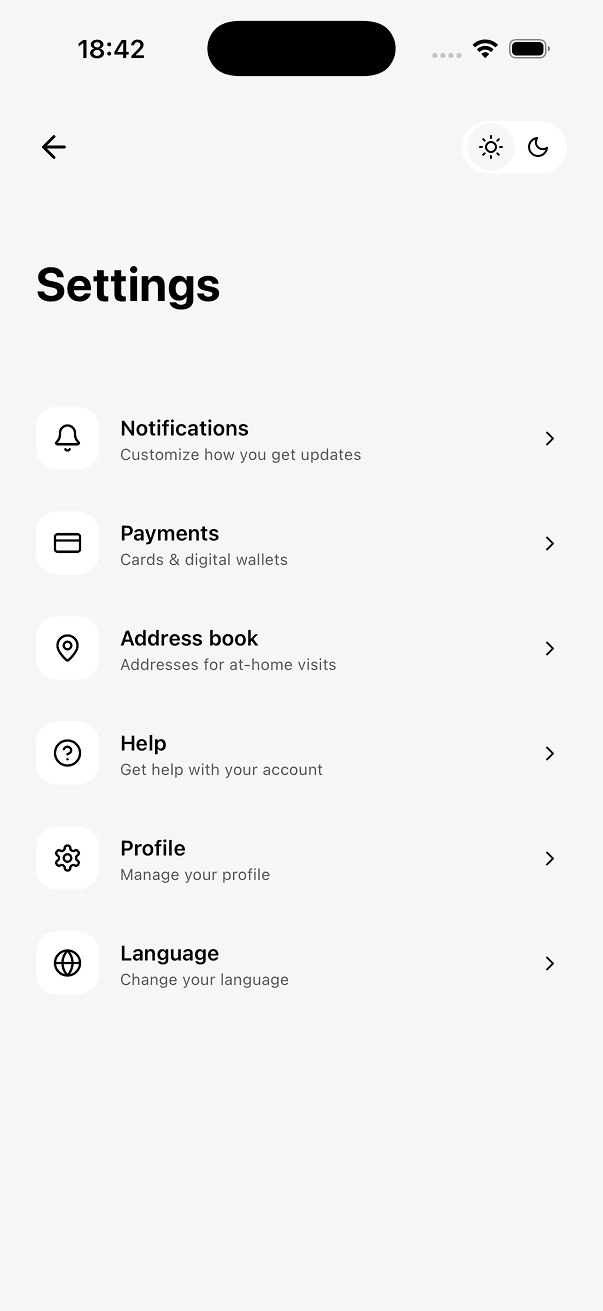 UniMarket account and settings screen 1